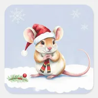 Cute Little Holiday Mouse Christmas Square Sticker