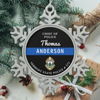 Personalized Thin Blue Line Logo Police Officer Snowflake Pewter Christmas Ornament