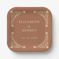 Elegant Boho Terracotta Floral Wedding  Paper Plates