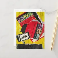 Yellow Red Black Abstract mixed media collage Postcard