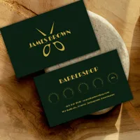 Minimalist Salon Discount Green Barbershop Loyalty Card