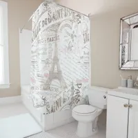 Vintage French Romance Collage Pink ID226 Shower Curtain