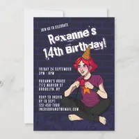 Punk Gamer Cartoon Teen Girl 14th Birthday Invitation