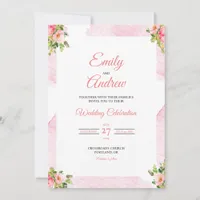 Pink Rose Frame Elegant Floral Watercolor Wedding Invitation