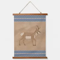 Southwest Pronghorn Walking Antelope Blue Border Hanging Tapestry