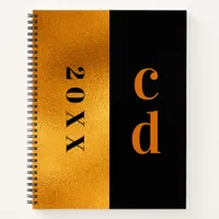 Black gold monogram modern minimalist notebook