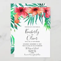 Tropical Hibiscus Hawaiian Beach Wedding Invitation