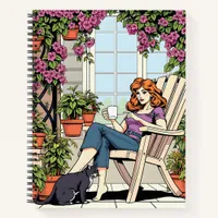 A Women with Coffee, Cat and  Plants Notebook