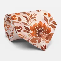 Abstract Floral Watercolor Pattern Autumn Colors Neck Tie