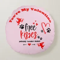 Dog Valentine - Free Kisses Definitely Contains |  Round Pillow