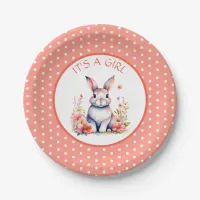 Bunny Rabbit in Flowers It's a Girl Baby Shower Paper Plates