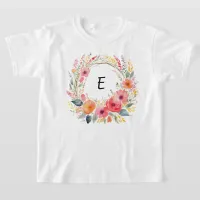 Pretty Floral Wreath Elegant Flowers Monogrammed T-Shirt