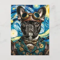 Steampunk Frenchie in the Starry Night Postcard