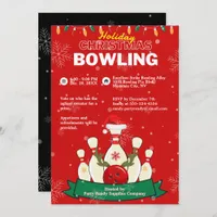 Holiday Christmas Bowling Red & Black Snow Party Invitation