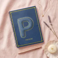 Y2K Blue Denim Puffy Letter P Monogram Name Notebook