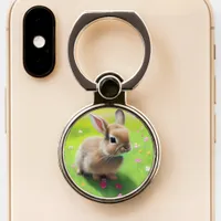 Cute baby rabbit in a flower meadow phone ring stand