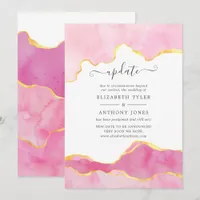 Pink and Gold Agate Wedding Update Invitation