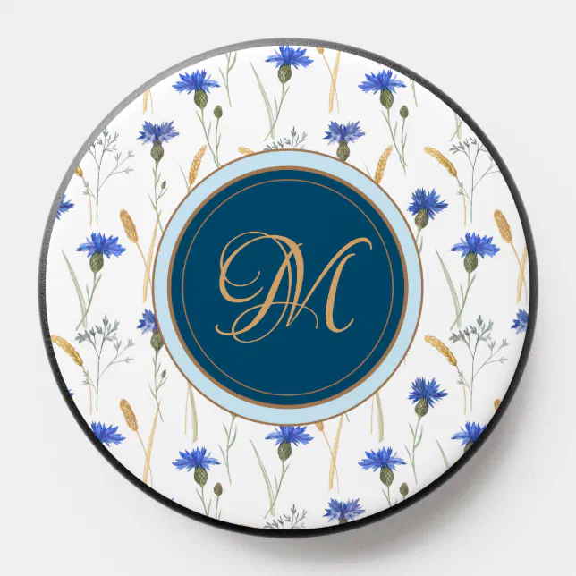 Floral Wildflower Blue Monogram PopSocket