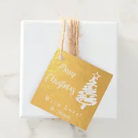 Modern christmas tree and calligraphic messages foil favor tags