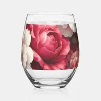 Timeless Rose Floral Charm Stemless Wine Glass