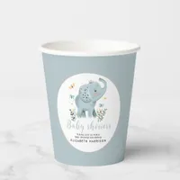 Adorable Elephant Blue Baby Boy Shower Paper Cups