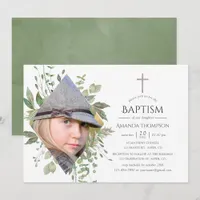 Watercolor Forest Greenery Baptism or Christening Invitation