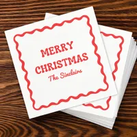 Modern Wavy Border Trendy Red Christmas Party Napkins