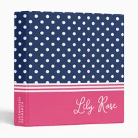 Blue Pink Monogram Polka Dot Spotty 3 Ring Binder