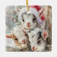 Snow Babies Christmas Goats 7 - YOUR PHOTO Ceramic Ornament