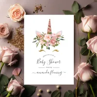 Blush Pink & Rose Gold Floral Unicorn Baby Shower  Invitation