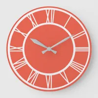 White Roman Numeral Border Pattern Orange Red RD Large Clock