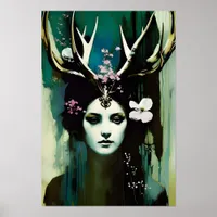 Pagan Woman With Antlers Poster