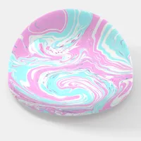Pink, Teal Blue Swirled Marble Fluid Art  Paperweight