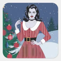 Vampire Woman Christmas Square Sticker