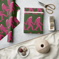 Fun & Whimsical Bigfoot Santa in Green & Hot Pink  Wrapping Paper