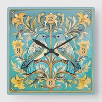 Elegant Art Nouveau Birds Pat#23 Teal Peach ID1078 Square Wall Clock