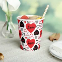 Stylish Trendy Red And Black Love Hearts Pattern  Paper Cups