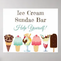 Help Yourself Ice Cream Sundae Bar Poster Sign