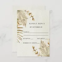 Rustic Neutral Earthy Boho Pampas Grass Wedding RSVP Card