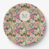 Pretty Monogrammed Floral Garden Roses Elegant Paper Plates