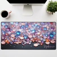 Rose Gold and Blue Iridescent Jewel Desk Mat