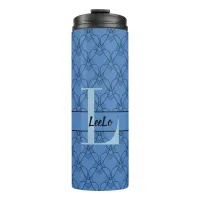 Blue Hearts Monogram and Name Custom Thermal Tumbler