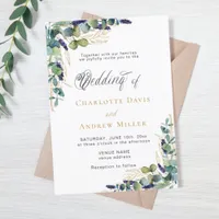 Eucalyptus greenery lavender script luxury wedding invitation