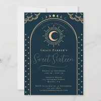 Elegant Navy Blue Gold Vintage Sweet Sixteen Invitation