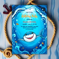 Blue Ocean Kids Great White Shark Birthday Party Invitation