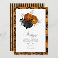 Elegant Orange and Black Gothic Wedding Theme Invitation