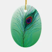 Hand drawn Peacock Feathers Personalized    Ceramic Ornament