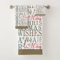 Warm Wishes Typography Red/Green ID589 Bath Towel Set