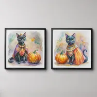 Black Halloween Cat with Cape Photo Tile