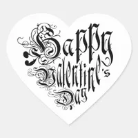 Happy Valentine's Day black white whimsical Heart Sticker